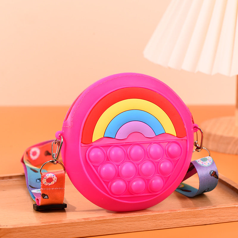 Wholesale Rainbow Silicone Decompression Kids Shoulder Bag